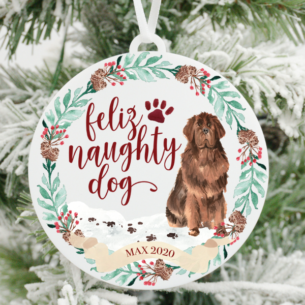 Feliz Naughty Dog Newfoundland Christmas Ornament