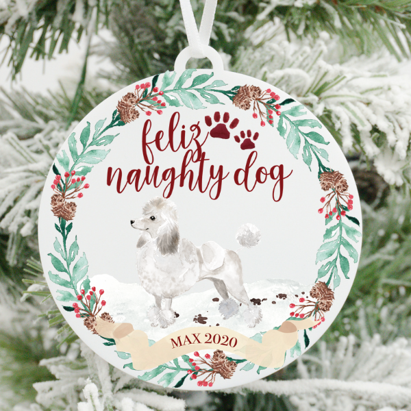Feliz Naughty Dog Poodle Christmas Ornament