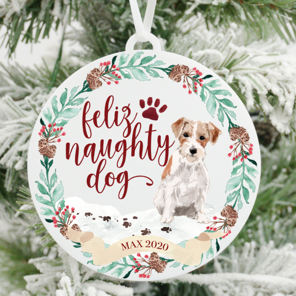 Feliz Naughty Dog Jack Russell Christmas Ornament