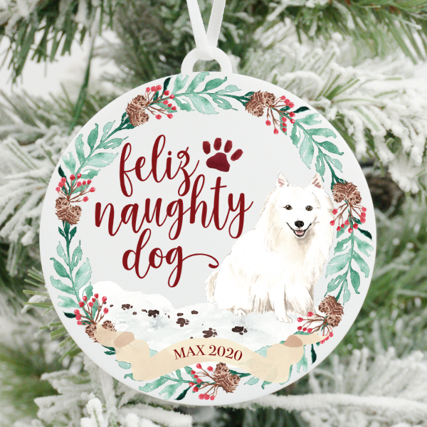 Feliz Naughty Dog Japanese Spitz Christmas Ornament