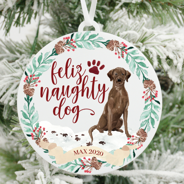 Feliz Naughty Dog Labrador Retriever - Brown Christmas Ornament