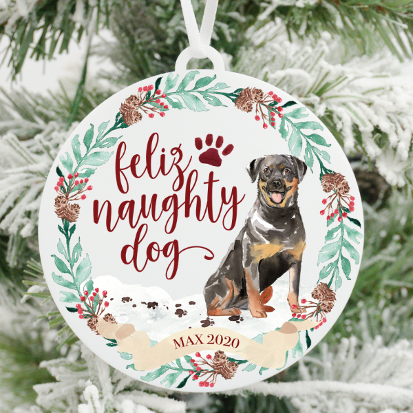 Feliz Naughty Dog Rottweiler Christmas Ornament