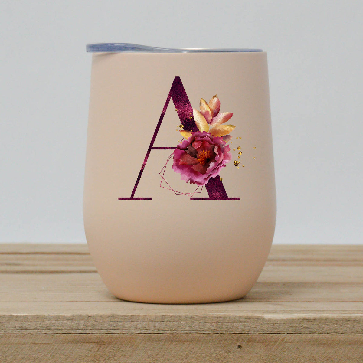 Metallic Burgundy Initial Wine Tumbler