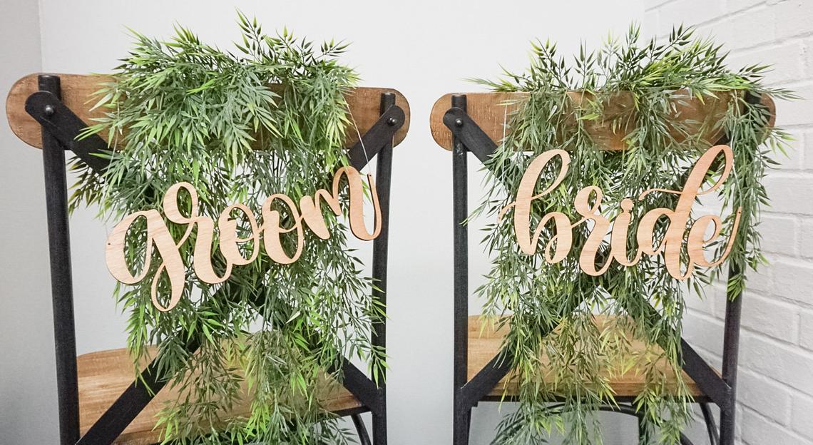 Bride and Groom Chair Sign Set