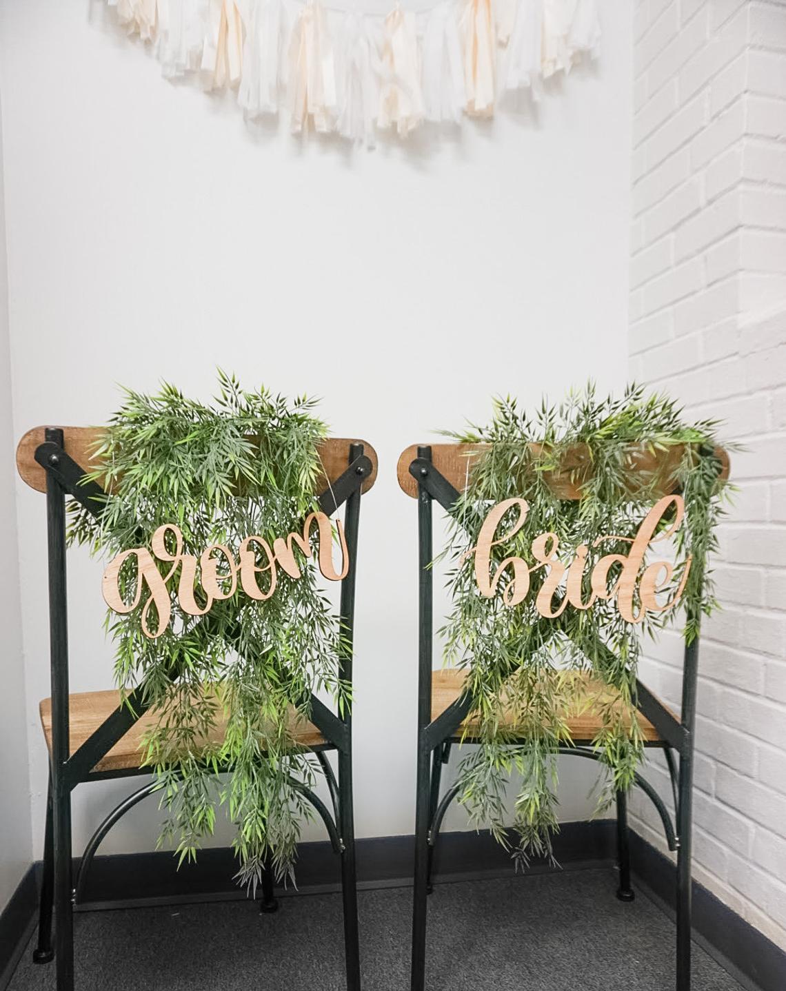 Bride and Groom Chair Sign Set