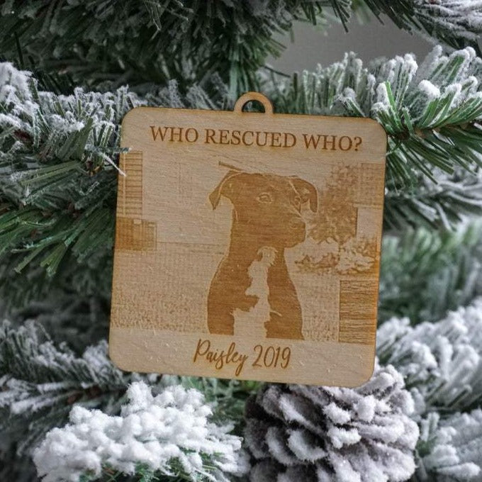 Who Rescued Who Photo Engraved Christmas Ornament