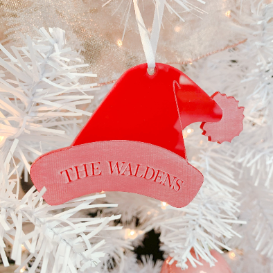 Family Name Santa Hat Engraved Christmas Ornament