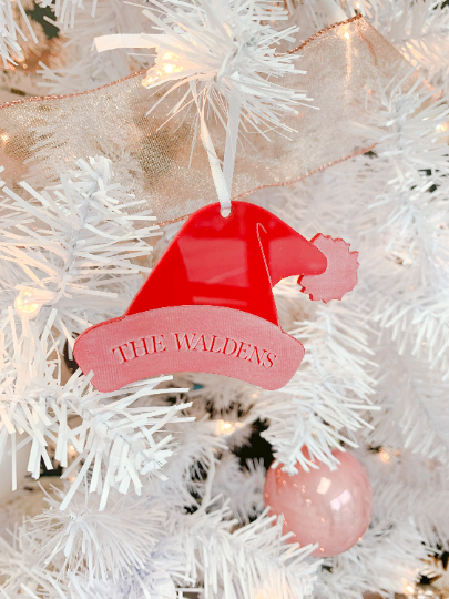Family Name Santa Hat Engraved Christmas Ornament