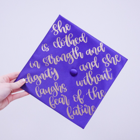 She is Clothed with Strength and Dignity Graduation Cap Decal