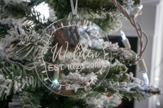 Family Name EST Engraved Christmas Ornament