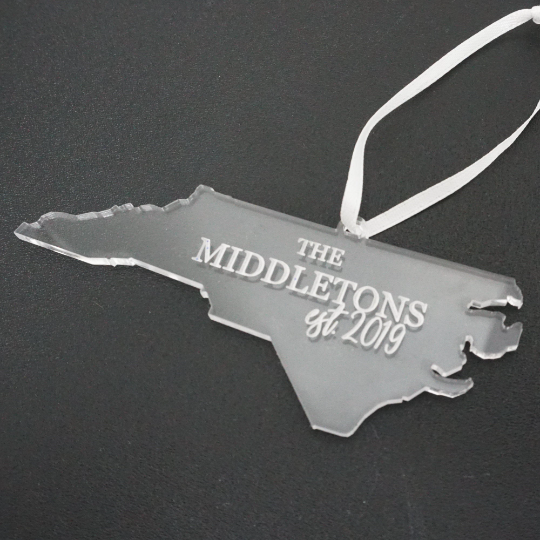Family Name in State Engraved Christmas Ornament
