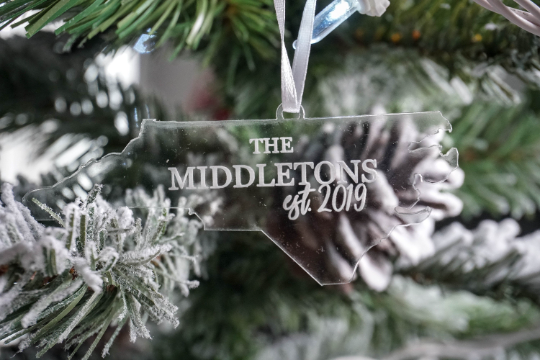 Family Name in State Engraved Christmas Ornament