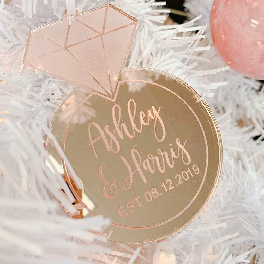 Personalized Engagement Ring Christmas Ornament
