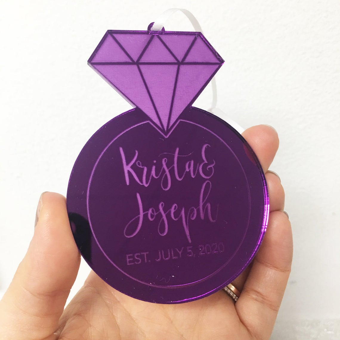 Personalized Engagement Ring Christmas Ornament