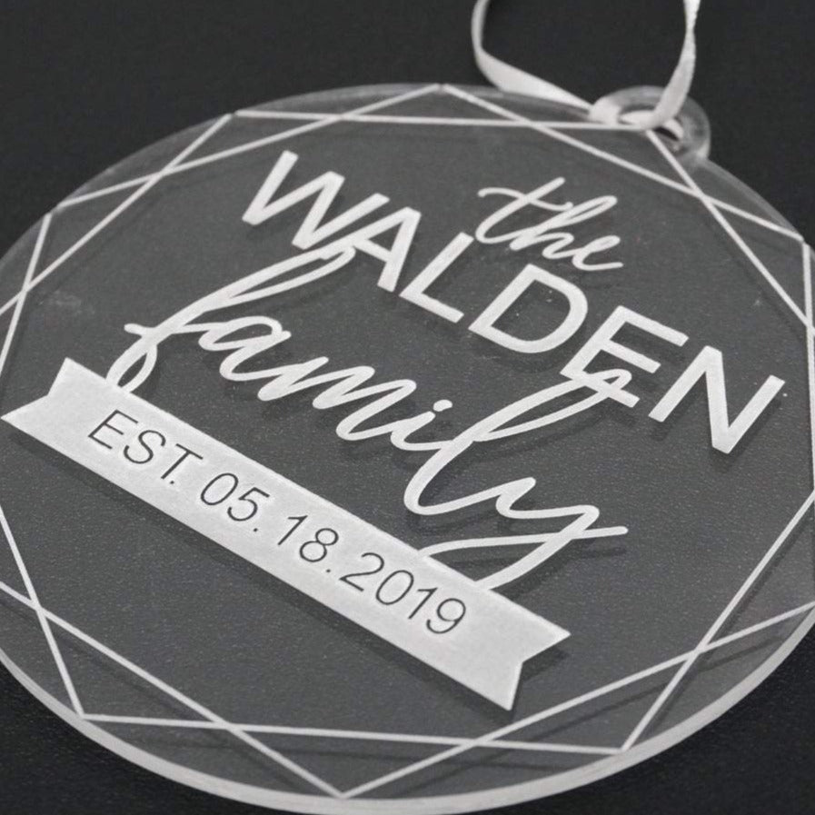 Family Name EST Engraved Christmas Ornament