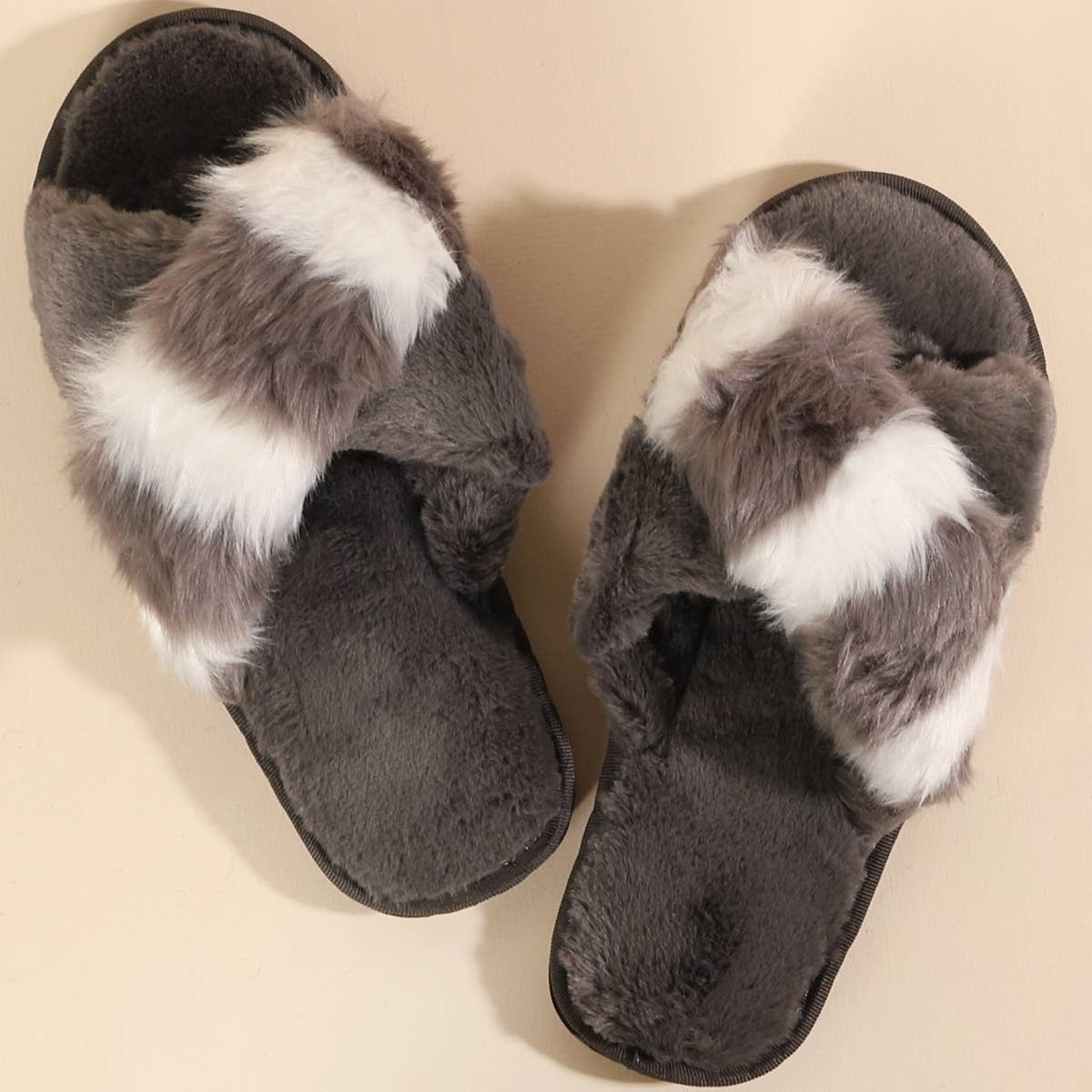 Color Block Faux Fur Slippers