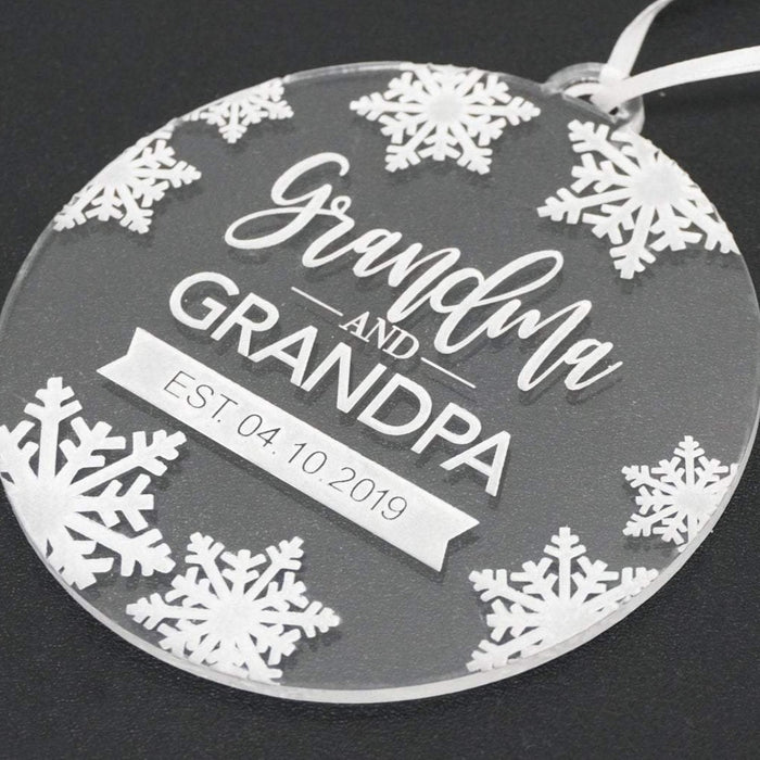 Grandma and Grandpa EST Engraved Christmas Ornament