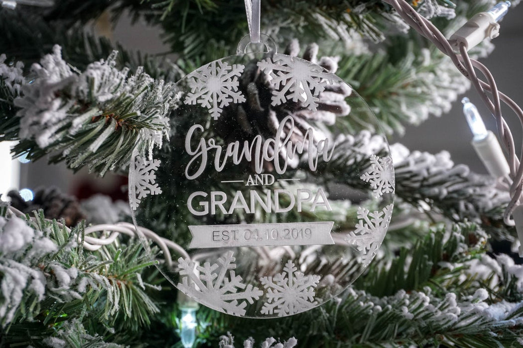 Grandma and Grandpa EST Engraved Christmas Ornament