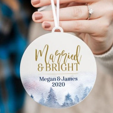 Married and Bright Personalized Christmas Ornament