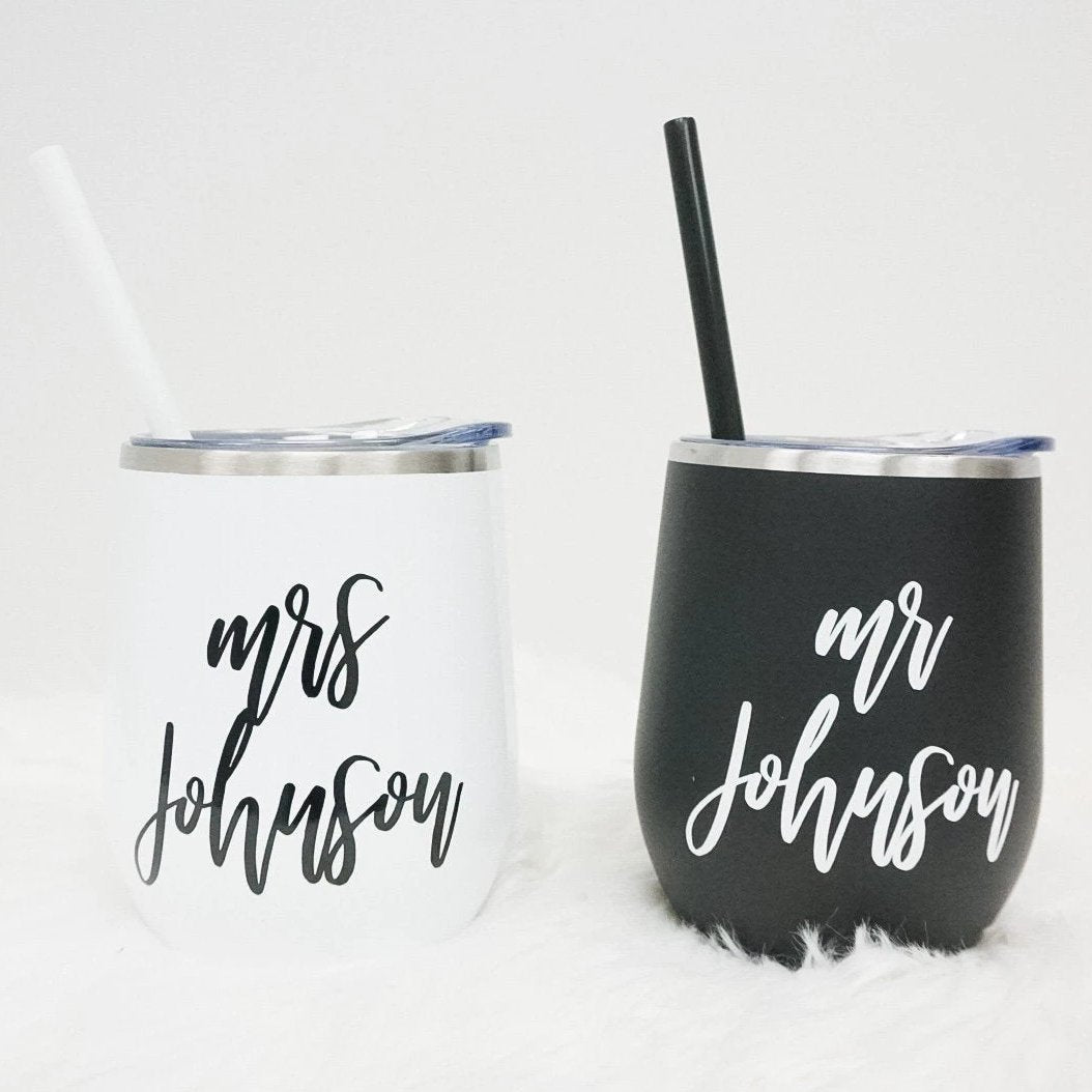Mr and Mrs Custom Wine Tumbler Set