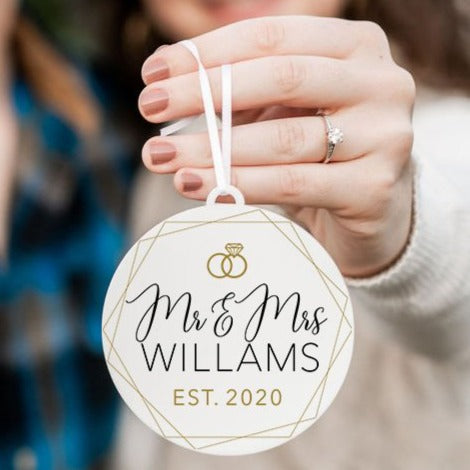 Mr and Mrs EST Personalized Christmas Ornament