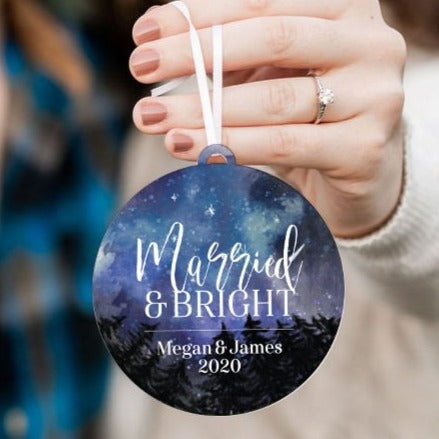 Married and Bright Personalized Christmas Ornament