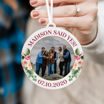 She Said Yes Engagement Photo Christmas Ornament