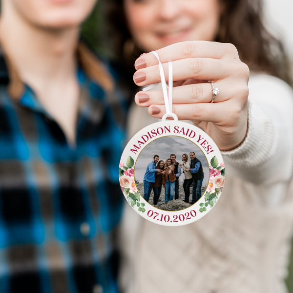 She Said Yes Engagement Photo Christmas Ornament