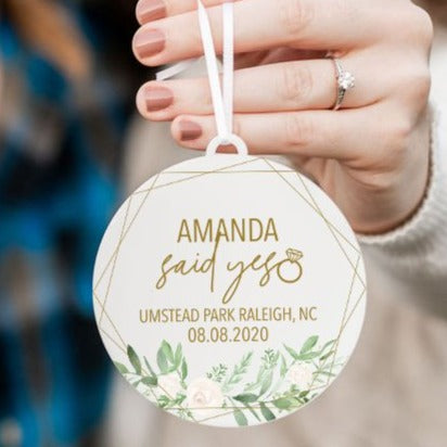 She Said Yes Personalized Engagement Christmas Ornament