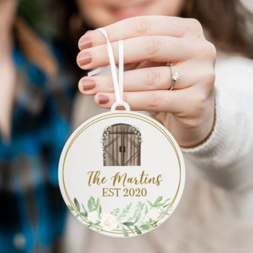 Wedding Wooden Barn Christmas Ornament