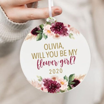 Flower Girl Proposal Red Floral Christmas Ornament