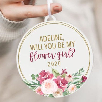 Flower Girl Proposal Pink Floral Christmas Ornament