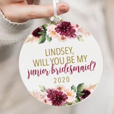 Junior Bridesmaid Proposal Red Floral Christmas Ornament