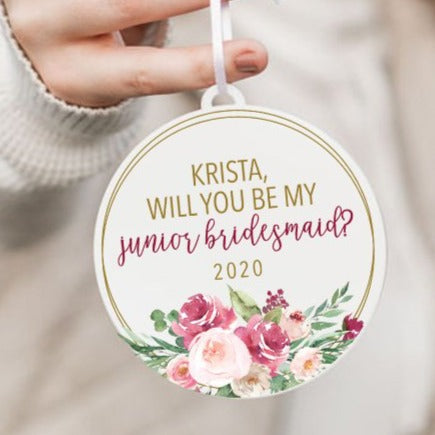 Junior Bridesmaid Proposal Pink Floral Christmas Ornament