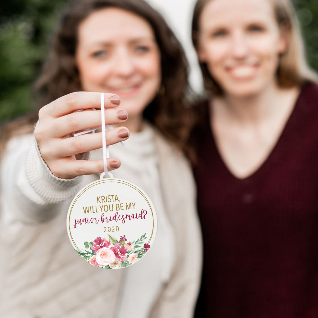 Junior Bridesmaid Proposal Pink Floral Christmas Ornament