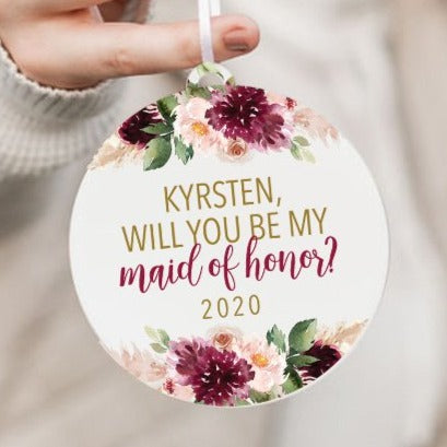 Maid of Honor Proposal Red Floral Christmas Ornament