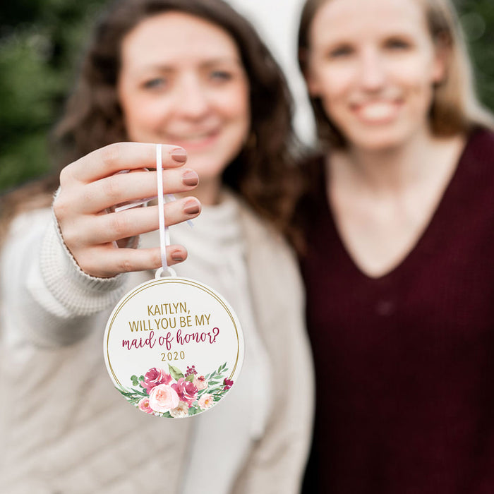 Maid of Honor Proposal Pink Floral Christmas Ornament