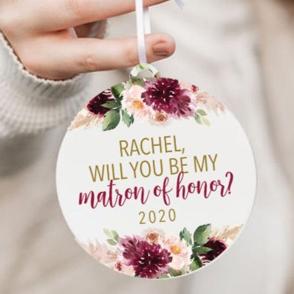 Matron of Honor Proposal Red Floral Christmas Ornament