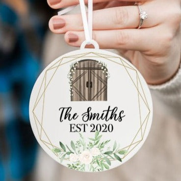 Wedding Wooden Barn Christmas Ornament